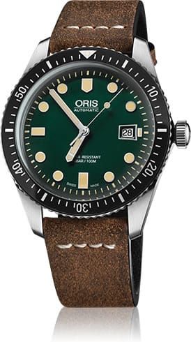 Buy Fashion ORIS DIVERS SIXTY FIVE GREEN DIAL LEATHER STRAP watch 01-733-7720-4057-07-5-21-02